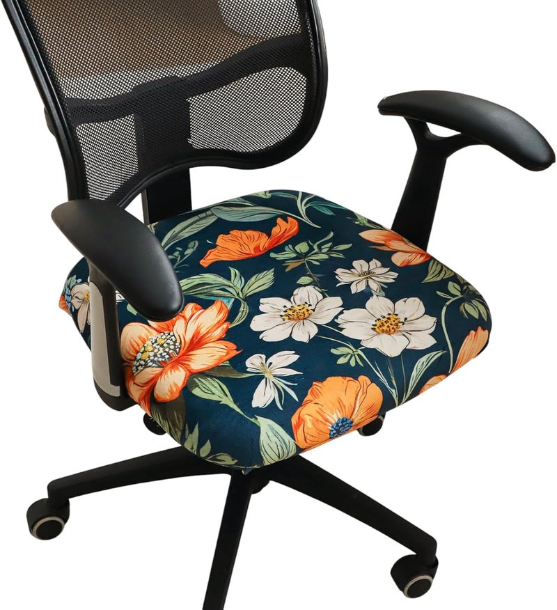 FORCHEER Office Chair Seat Covers 20x20inch Velvet Floral Strech Computer Desk Chair Seat Cushion Slipcover with Buckle1 Piece- Velvet Floral - Image 1